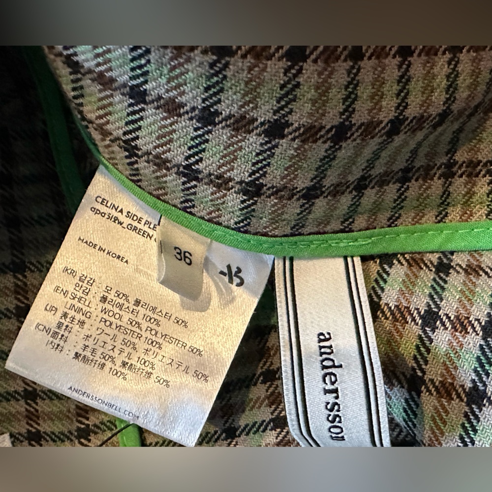 Andersson Bell Celina side pleat plaid green pants NWOT - Picture 7 of 16